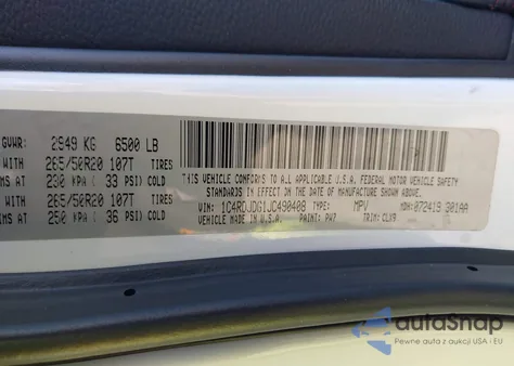 2018 Dodge Durango Gt Awd z USA, uszkodzony, nr VIN 1C4RDJDG1JC490408